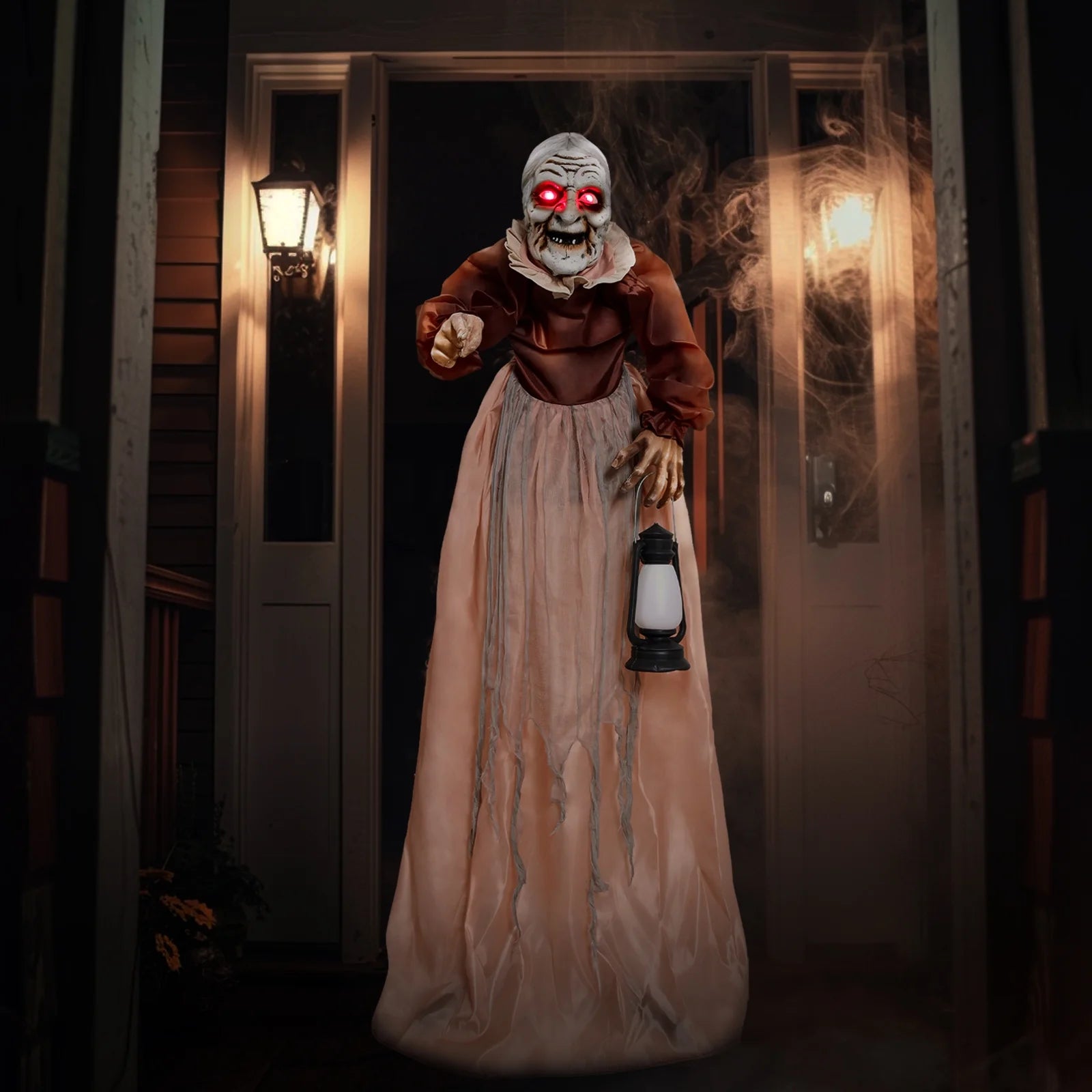 5FT Halloween Animatronics Life Size Witch Scary Prop, Motion Activated Outdoor Decoration for Haunted House Party Lawn Patio Yard Decor