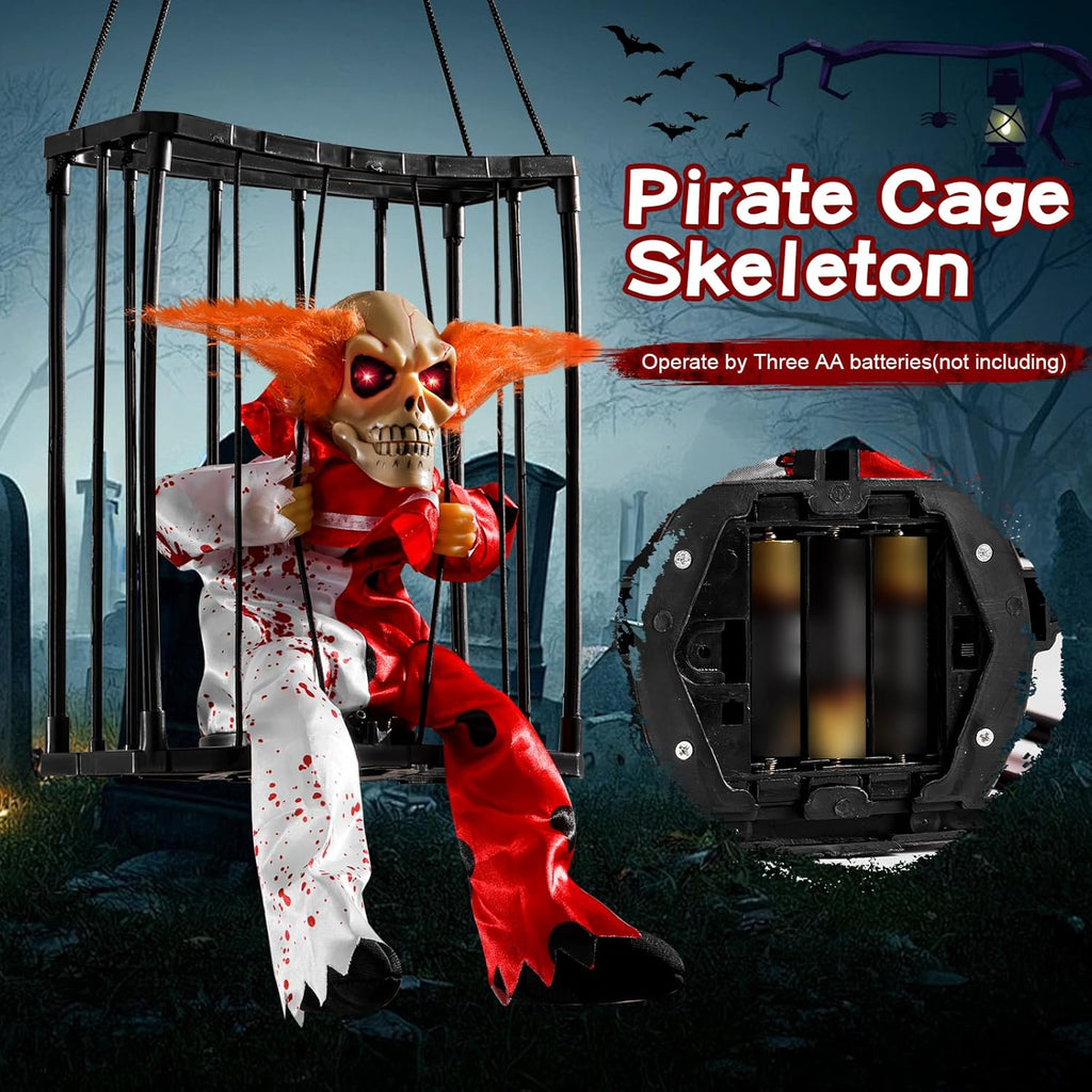 Screaming Halloween Decorations, Animated Halloween Decor,Clown Scary Skull Cage