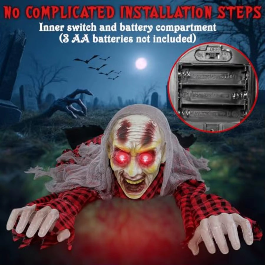 Zombie Halloween Animatronics Decoration with Lightup Eyes Creepy Sound Activated Sensor for Outdoor and Indoor Use Scary Anima