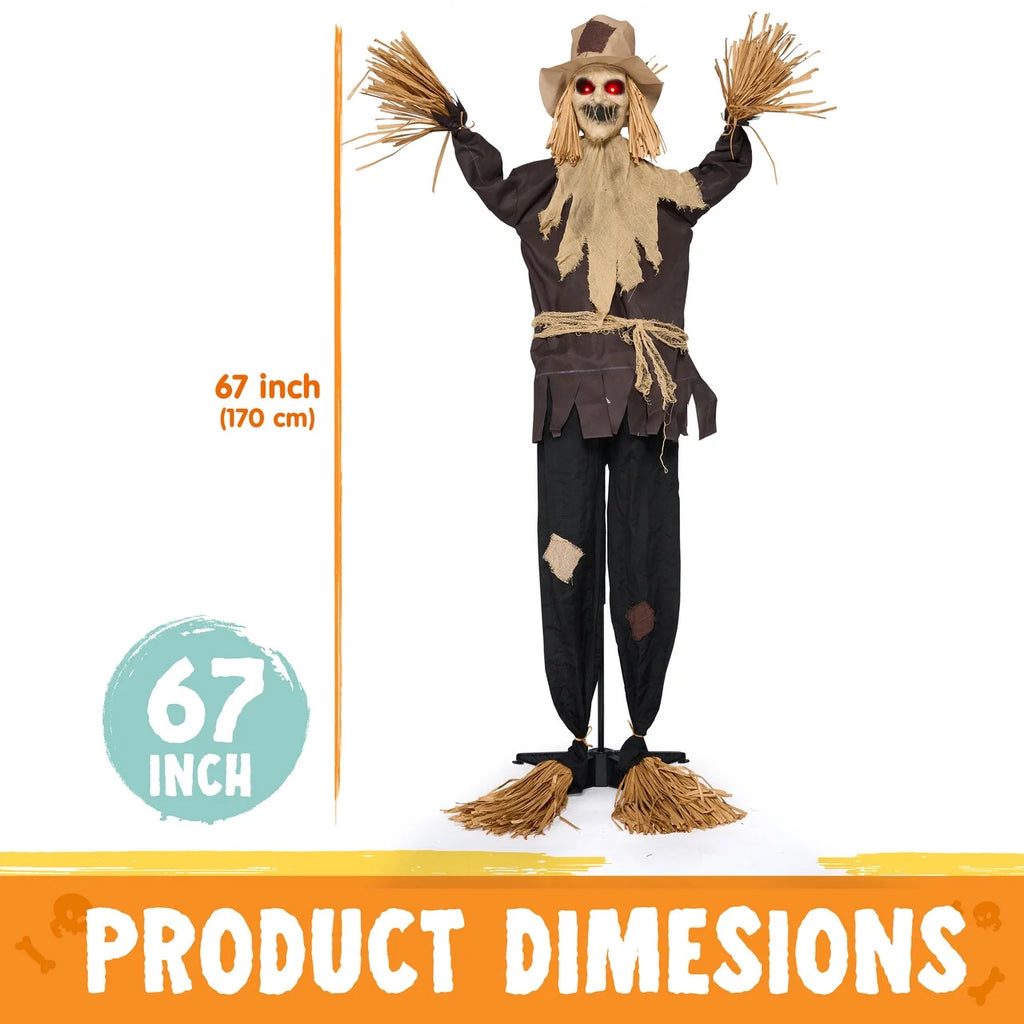 Halloween Decorations Outdoor,70" Light up Animated Scary Decorations Scarecrow Decorations Halloween Motion Activated Scarecro with LED Eyes & Sound