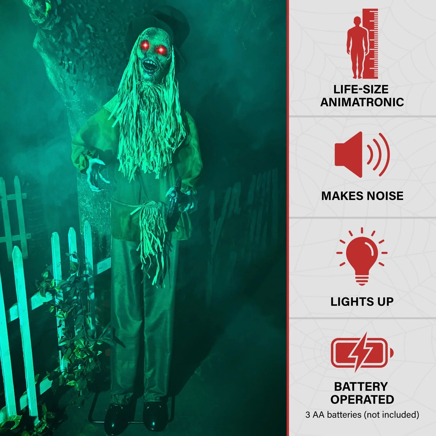 Lifesize Animatronic Haunted Scarecrow with Lights and Sound, Halloween Decoration, HHSCR-7FLSA