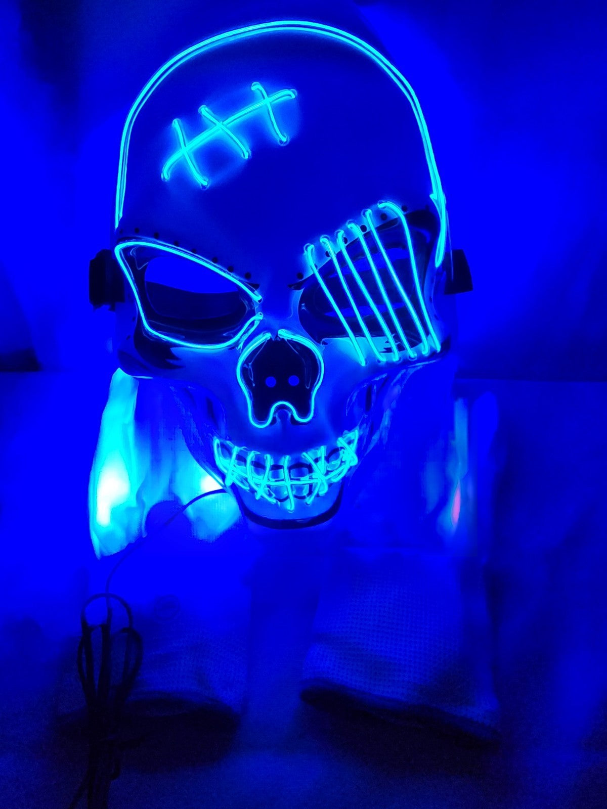 Oceanwings Halloween LED Scary Mask with Gloves Light up Costume, Blue