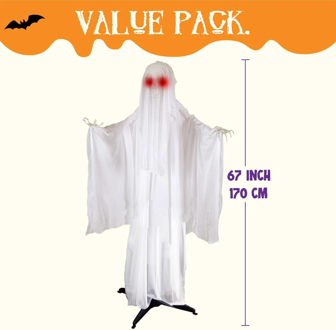 67" Standing Ghost Large Halloween Decorations Outdoor Scary Decorations Halloween Motion Activated Ghost with LED Eyes & Sound,Haunted House Props