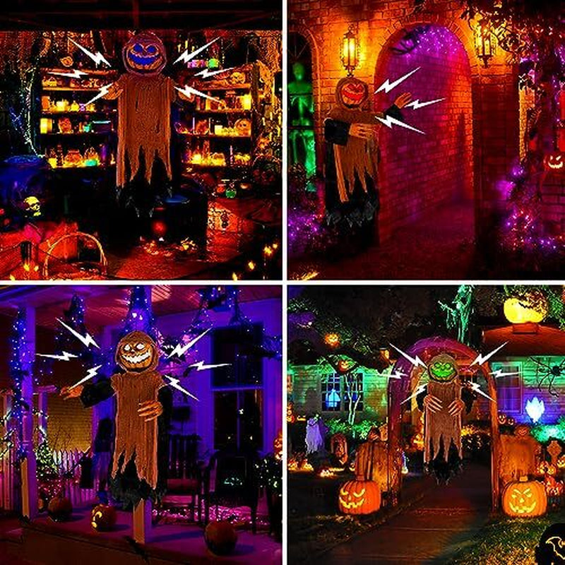 Halloween Hanging Decorations Outdoor 48.5" Animated Pumpkin Ghost with Spooky