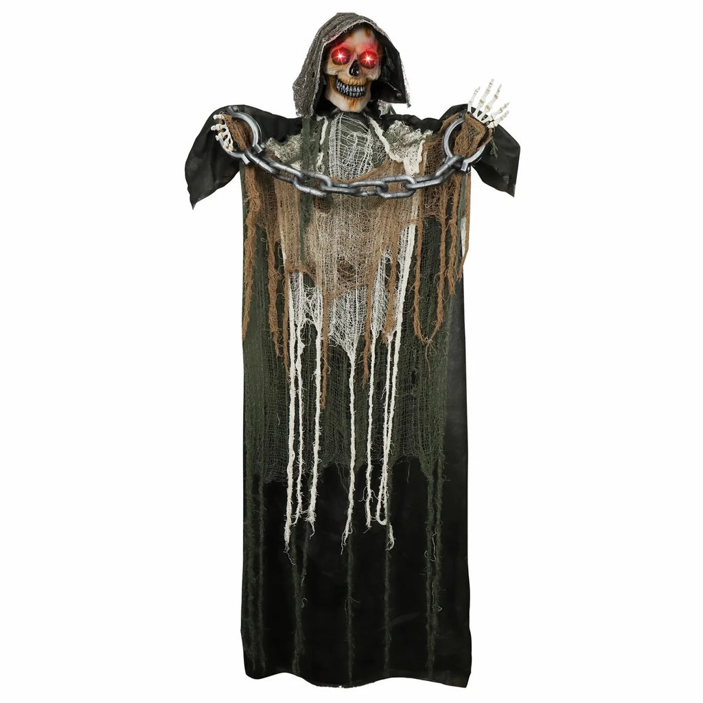 67 Inch Standing Grim Reaper with Chain Large Halloween Decorations Outdoor Scary Decorations Halloween Motion Activated Grim Reaper with LED Eyes & Sound
