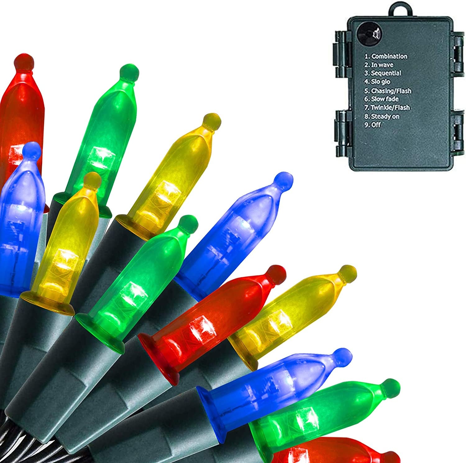 50 LED Outdoor Christmas Lights, 16 FT Mini String Light with 8 Modes, Waterproof Tree Lights for Indoor Outdoor Patio Garden Party Wedding Christmas Decoration, Multi-Color