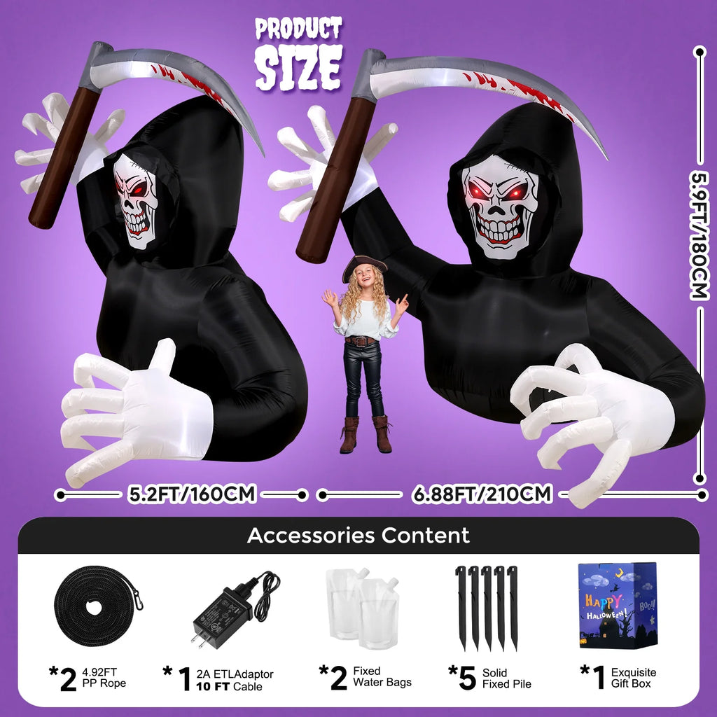 5.9FT Halloween Inflatables Grim Reaper with LED Lights Halloween Blow up Yard Decorations