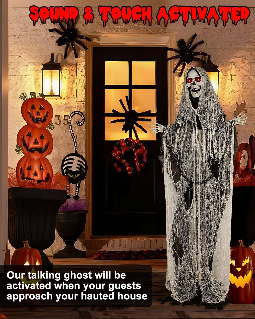 Life-Size Animated Grim Reaper Halloween Decorations Outdoor, Halloween Animatro