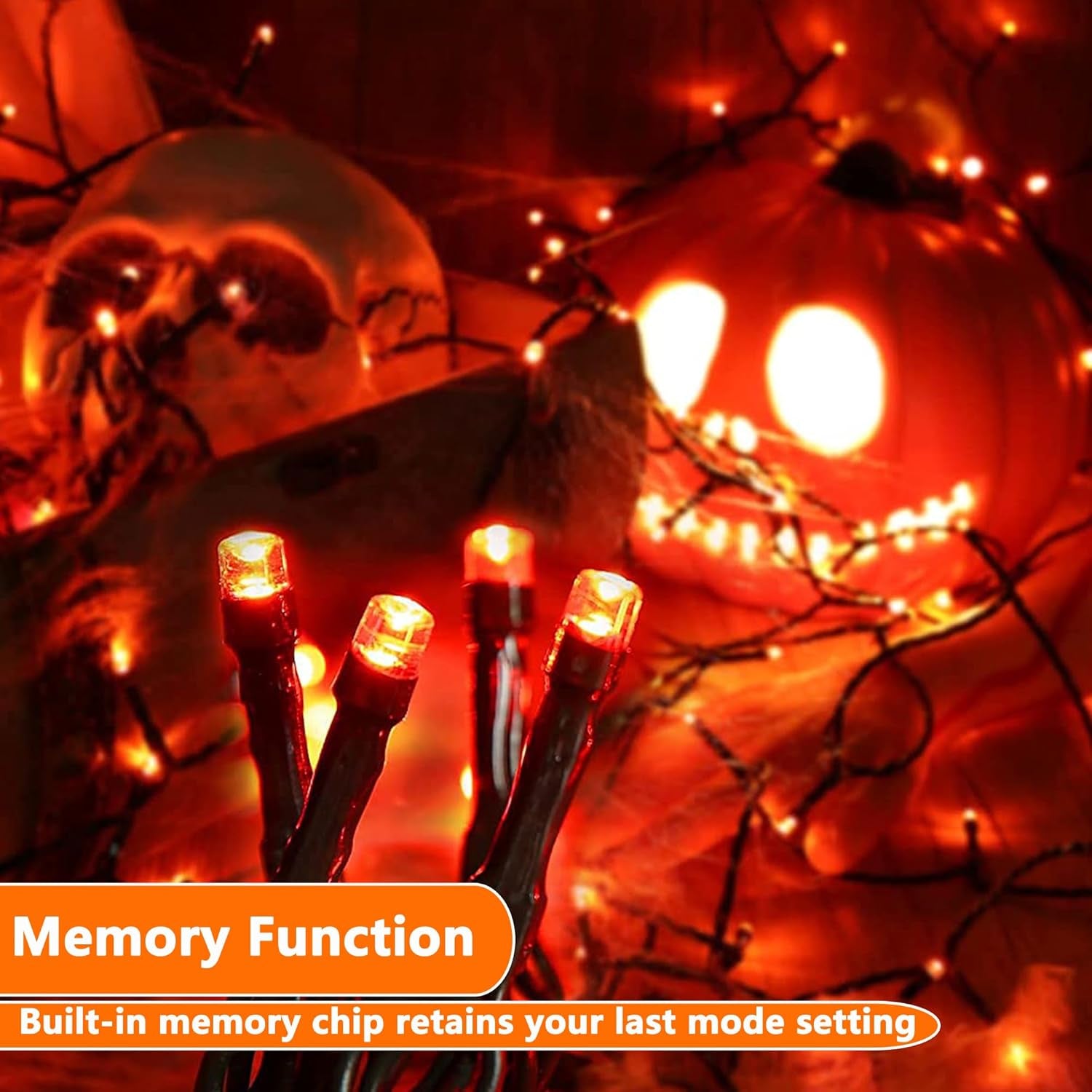 Orange Halloween Lights, 100FT 300 LED String Lights with 8 Modes Timer Waterproof Plug in Indoor Outdoor String Light for Halloween Decorations
