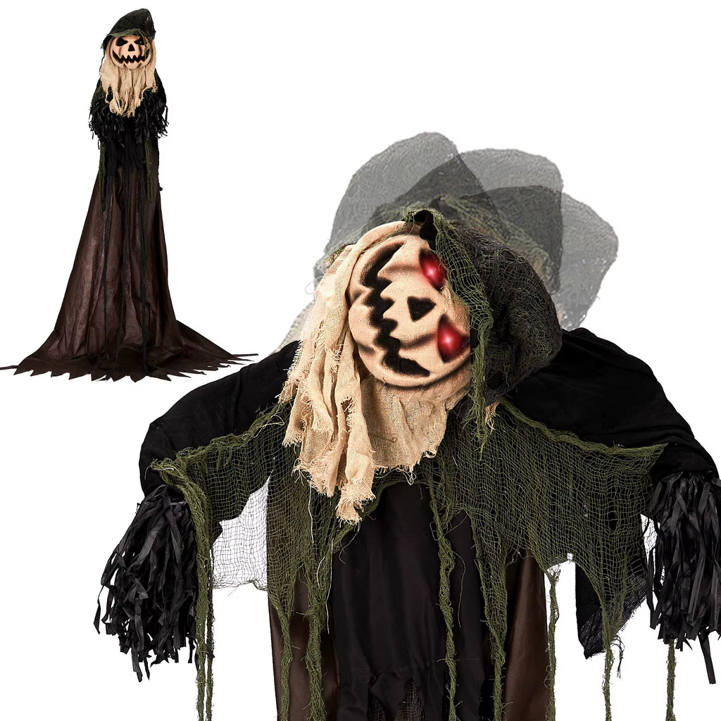Scary Halloween 5.7FT Sound-Actived Life Size Animatronics Wizard with Pumpkin