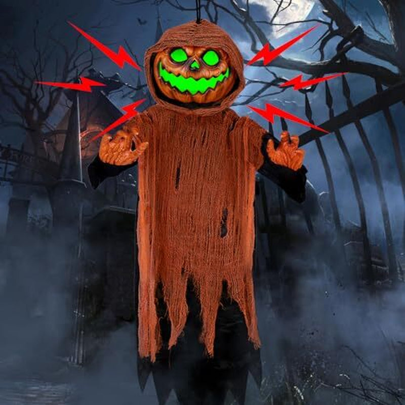 Halloween Hanging Decorations Outdoor 48.5" Animated Pumpkin Ghost with Spooky