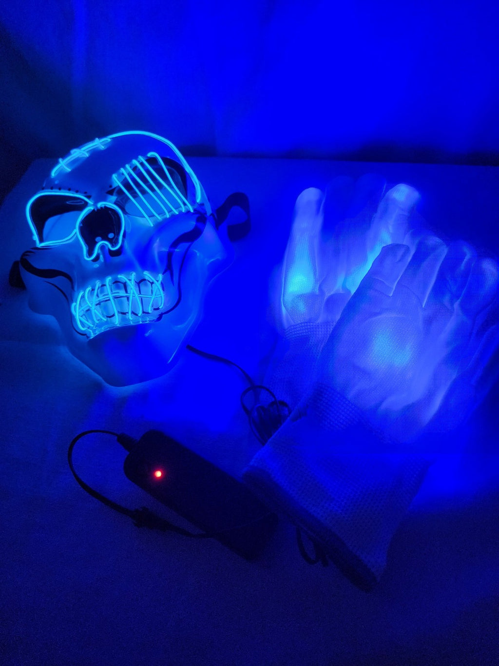 Oceanwings Halloween LED Scary Mask with Gloves Light up Costume, Blue