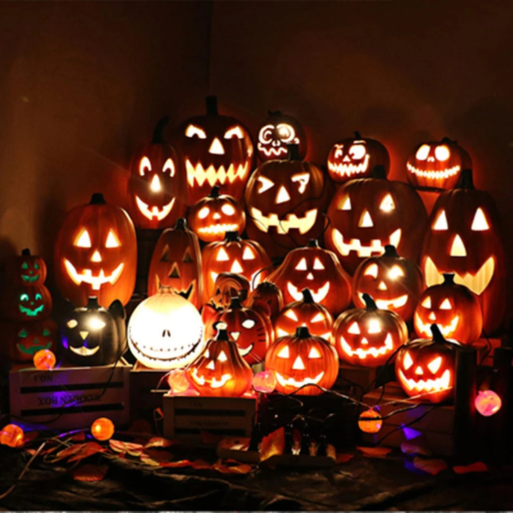 Halloween Decor LED Pumpkin Lantern Scene Layout Home Decoration Halloween Decorations Light up Pumpkin 3D Fall Resin Pumpkin Battery Operated Orange