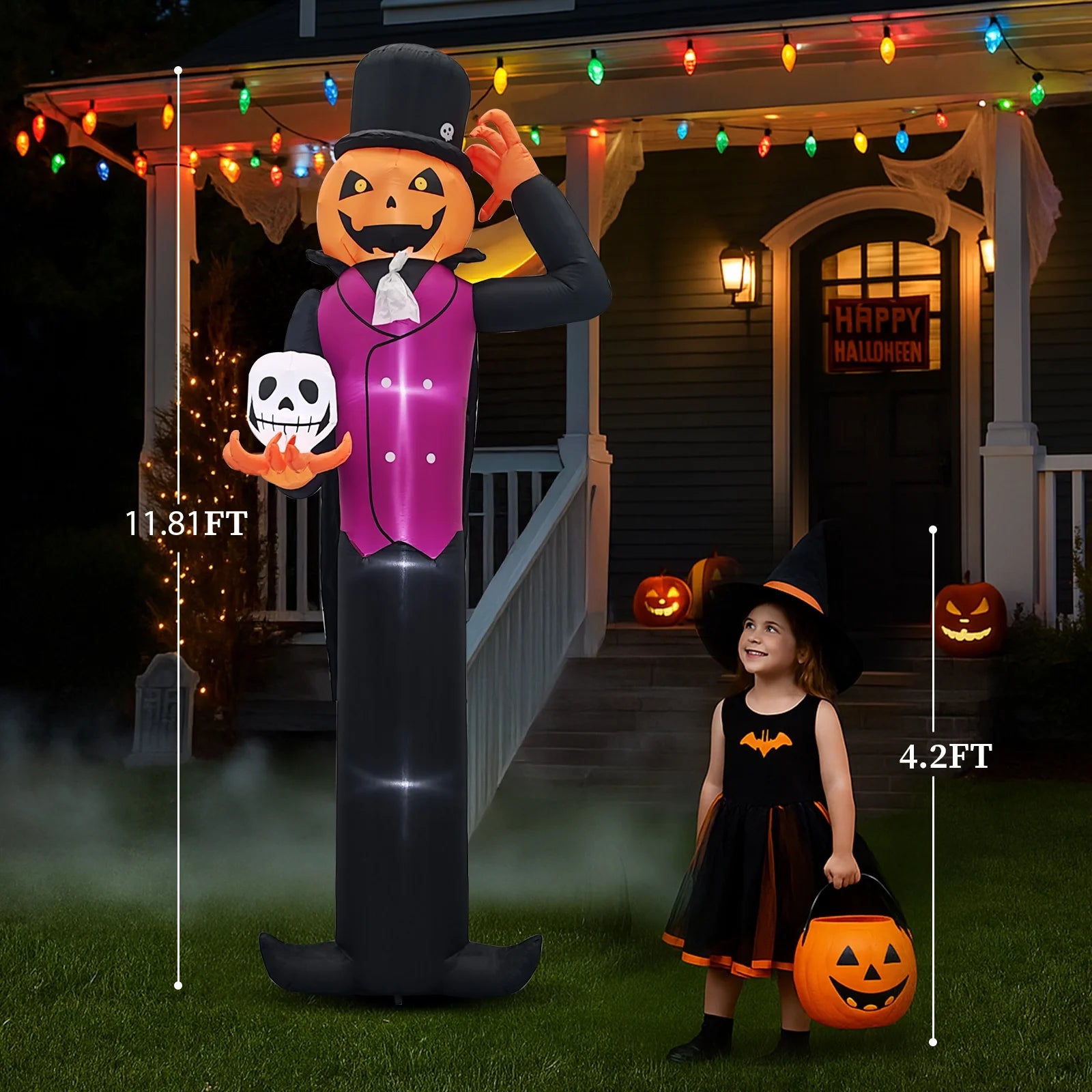 12 FT Halloween Inflatables Pumpkin Man Outdoor Halloween Decoration