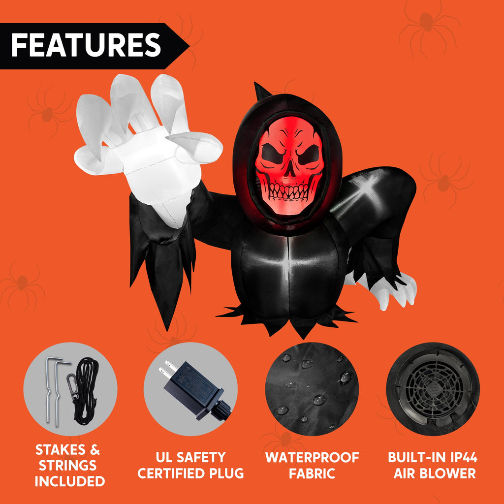 8 FT Halloween Inflatables Long Light up Grim Reaper Ground Breaker Halloween Inflatables Outdoor Decorations,Blow up Halloween Yard Decorations