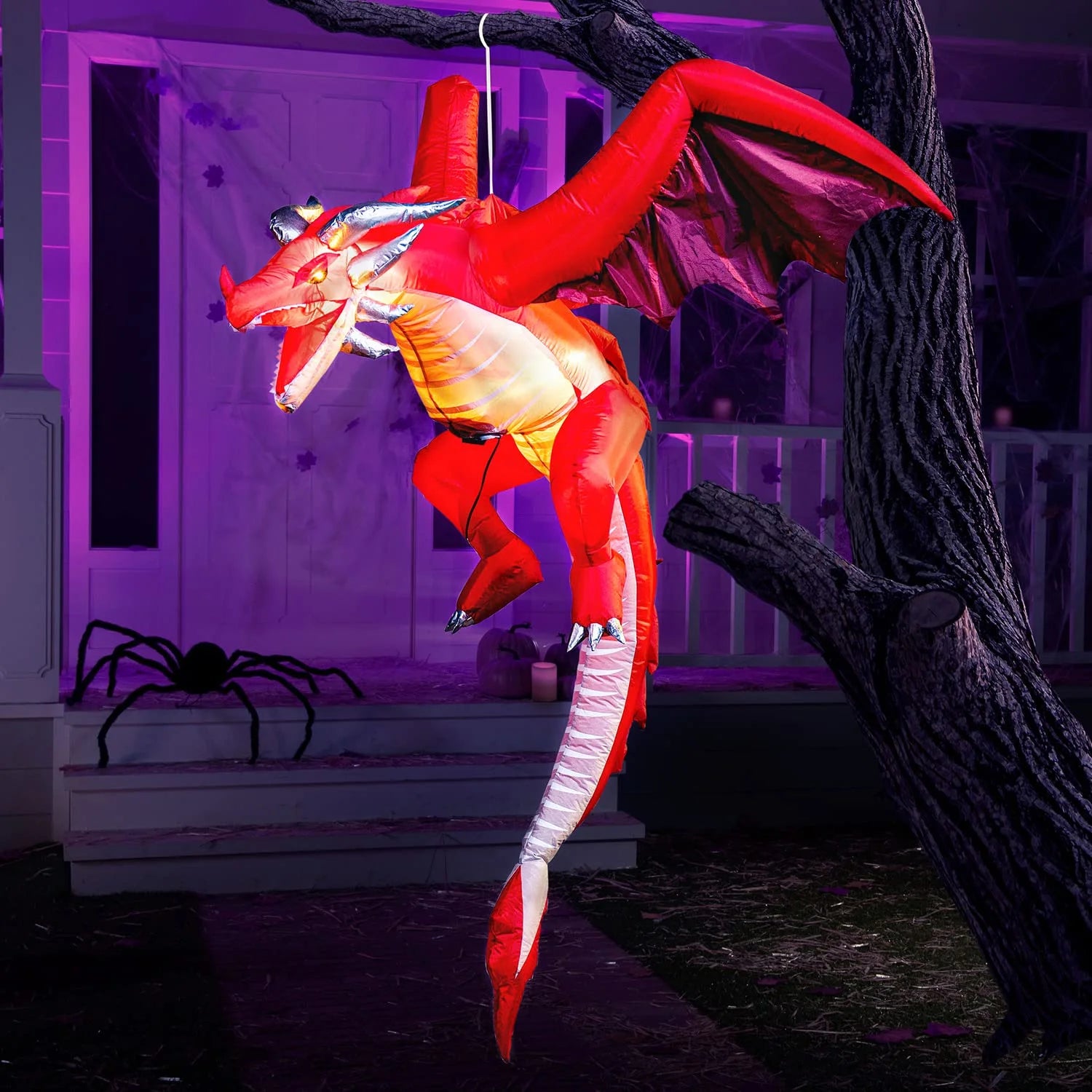 5Ft Halloween Inflatable Flying Dragon,Red Hanging Flying Dragon Inflatable Halloween Blow up Yard Decorations outside Decorations