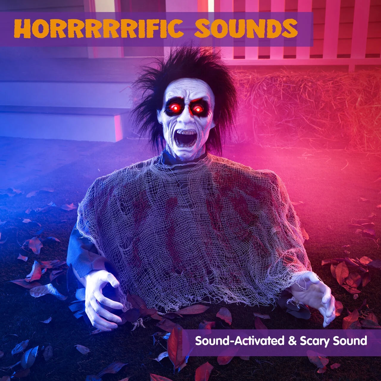 Halloween Decorations Outdoor,Animatronics Groundbreakers with Sound & Glowing Eyes for Graveyard,Zombie Props Halloween outside Decor