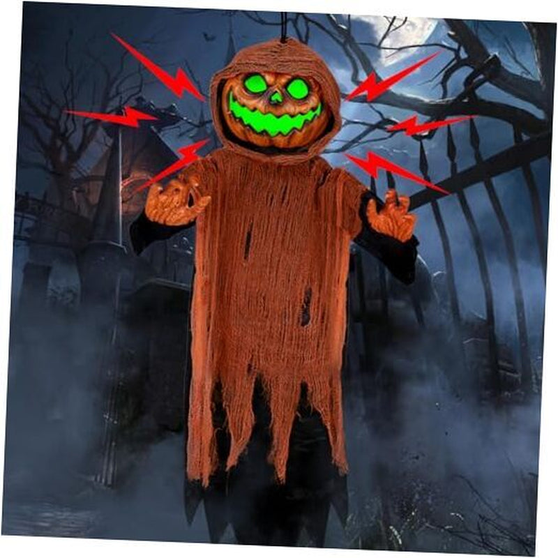 Halloween Hanging Decorations Outdoor 48.5" Animated Pumpkin Ghost with Spooky