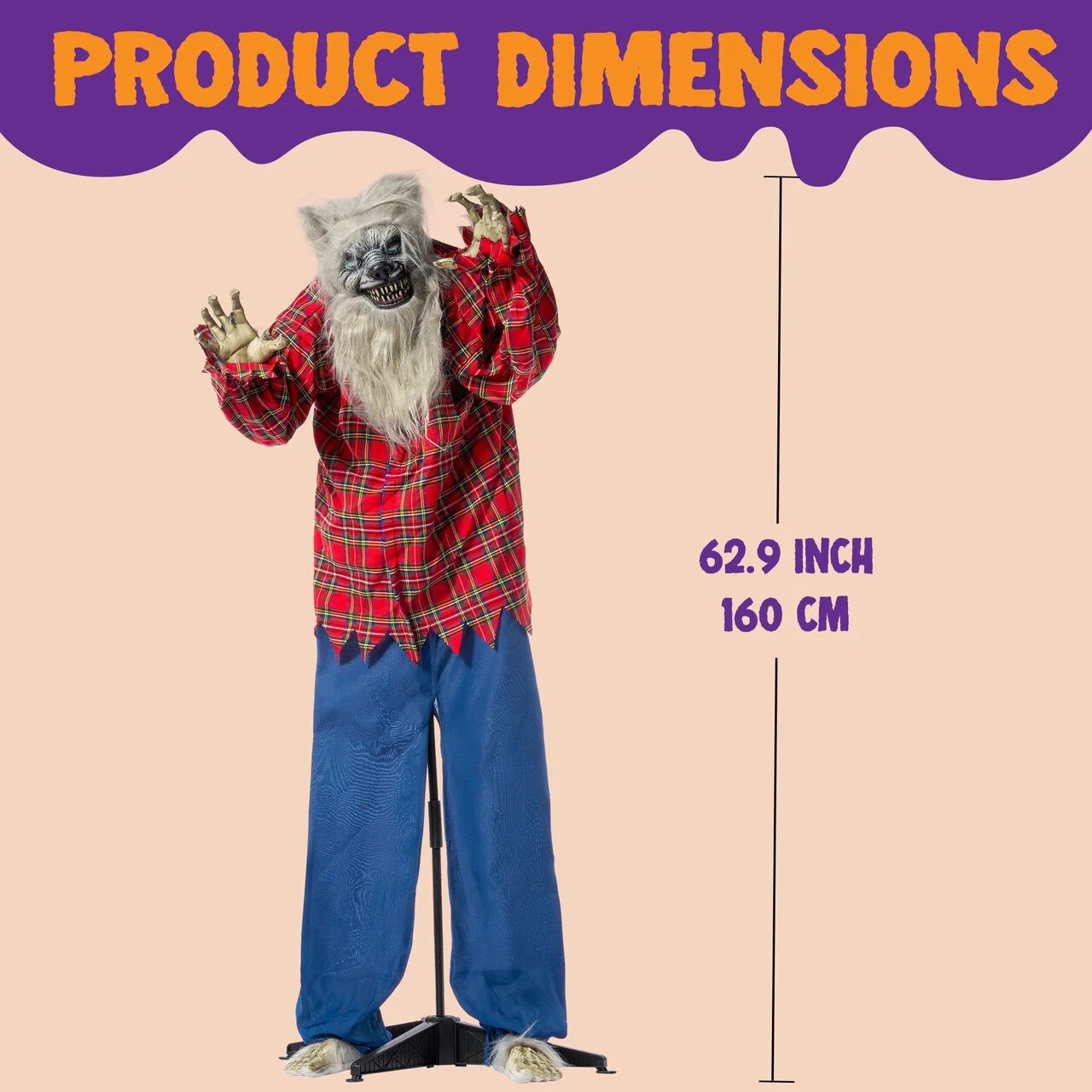 63" Standing Werewolf Large Halloween Decorations Outdoor Scary Decorations Halloween Motion Activated Werewolf with LED Eyes & Sound,Haunted House Decor