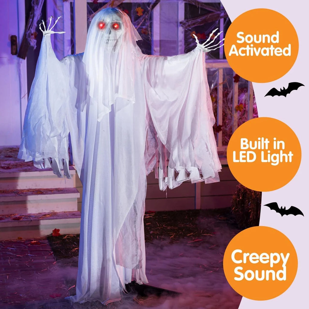 67" Standing Ghost Large Halloween Decorations Outdoor Scary Decorations Halloween Motion Activated Ghost with LED Eyes & Sound,Haunted House Props