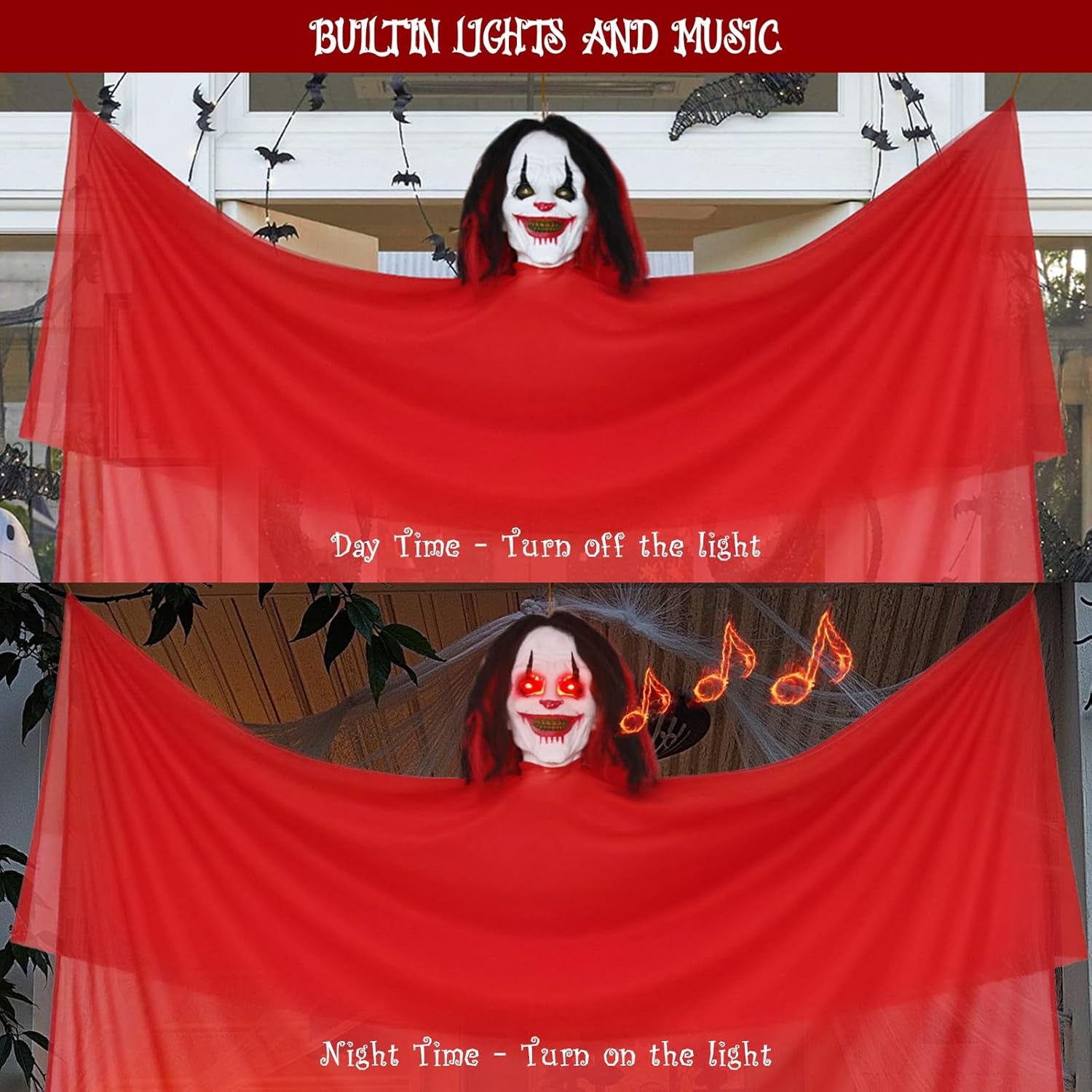 Halloween Decorations Outdoor: Scary Animatronics Hanging Clown with Sound Activ