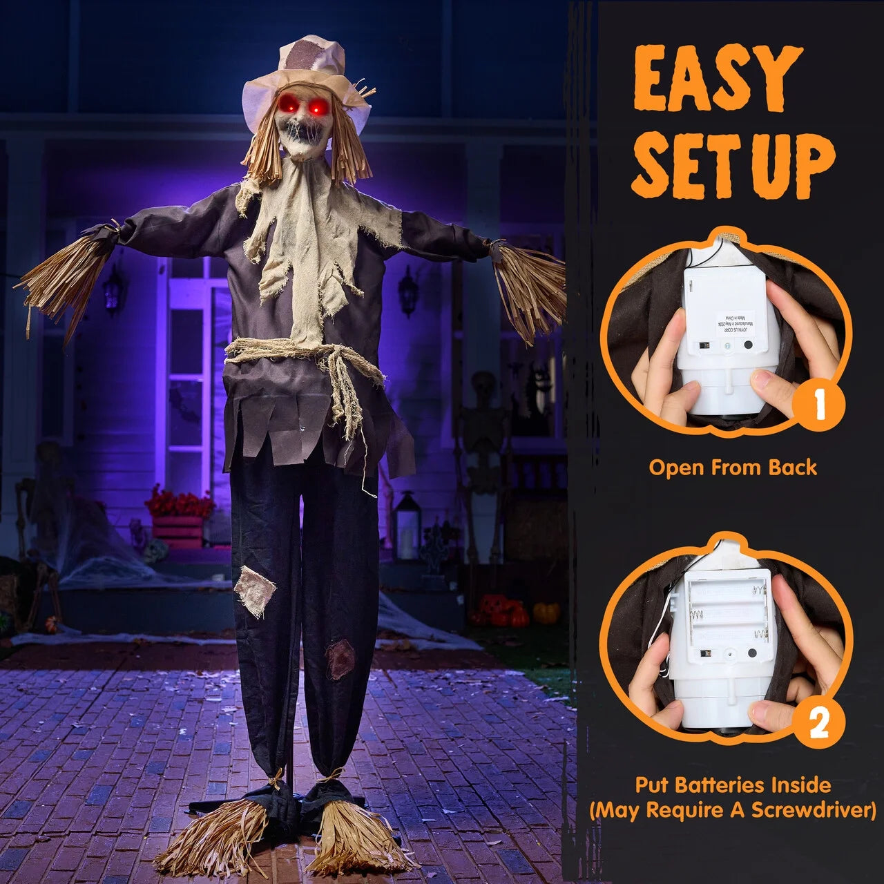 Halloween Decorations Outdoor,70" Light up Animated Scary Decorations Scarecrow Decorations Halloween Motion Activated Scarecro with LED Eyes & Sound