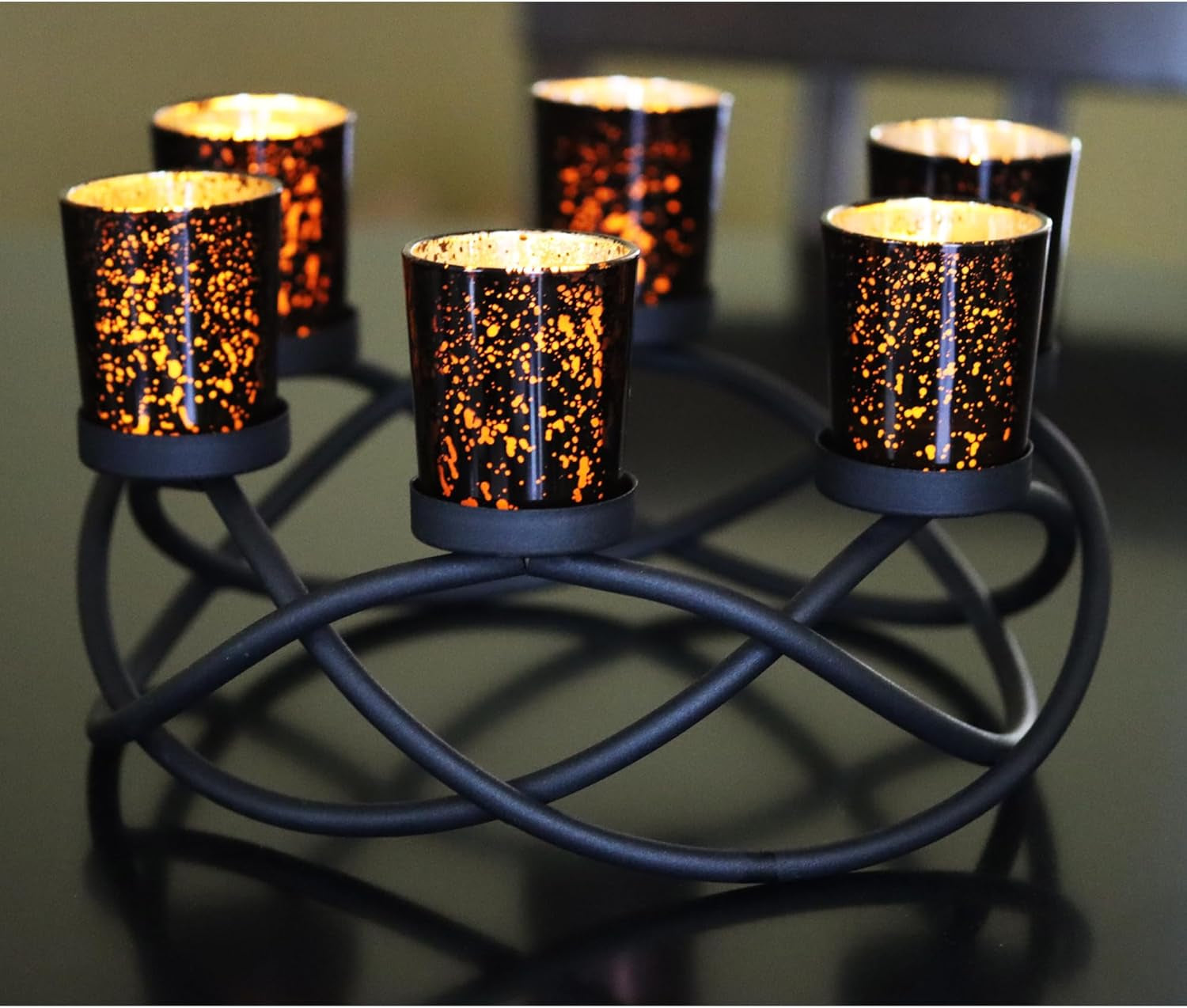 Halloween Candle Holder Centerpiece Decoration – Black Metal Iron 6-Cup Votive Tealight Holder for Spooky Table Gothic Decor, Kitchen & Dining Room, Coffee Tables