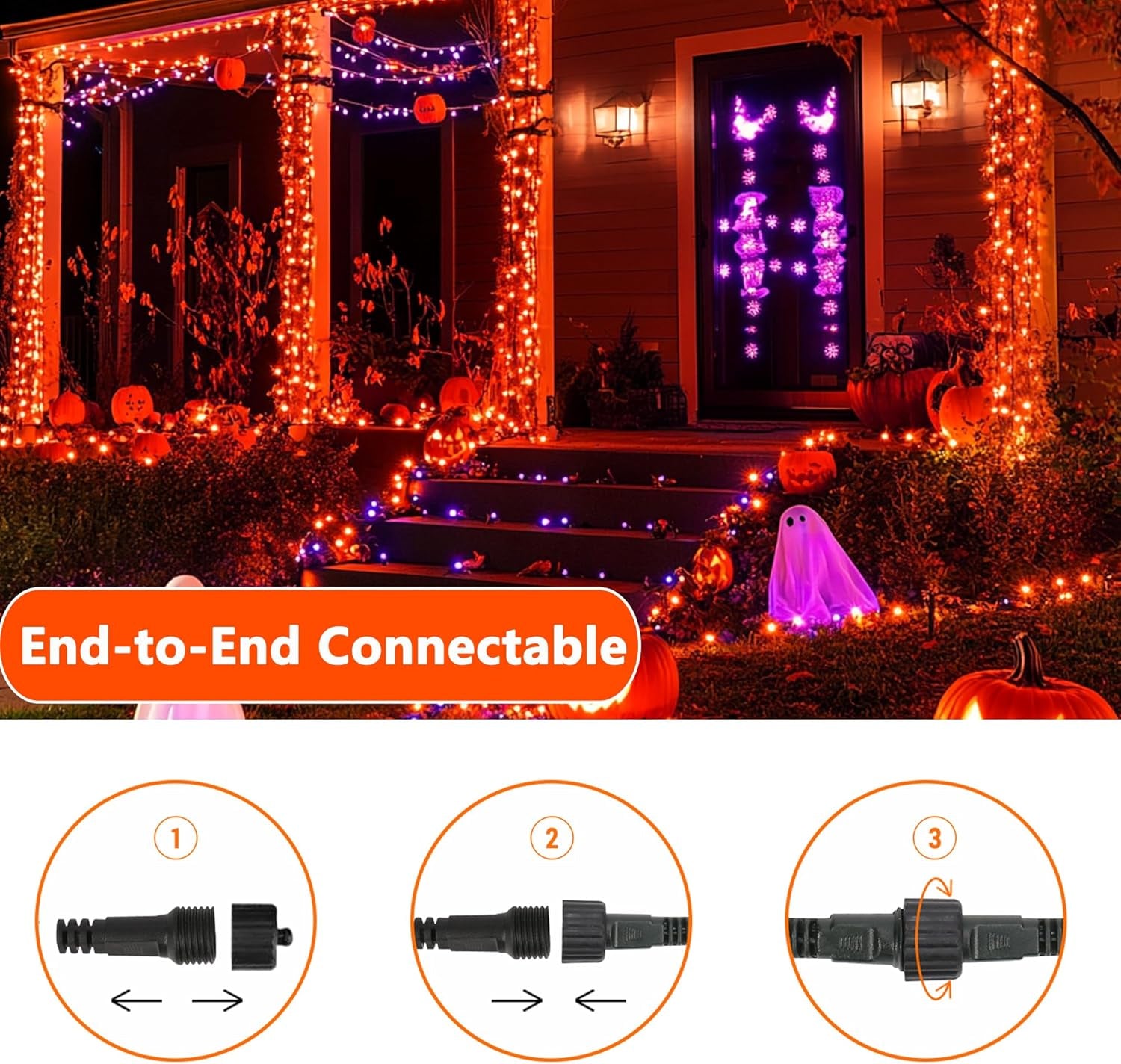 Orange Halloween Lights, 100FT 300 LED String Lights with 8 Modes Timer Waterproof Plug in Indoor Outdoor String Light for Halloween Decorations