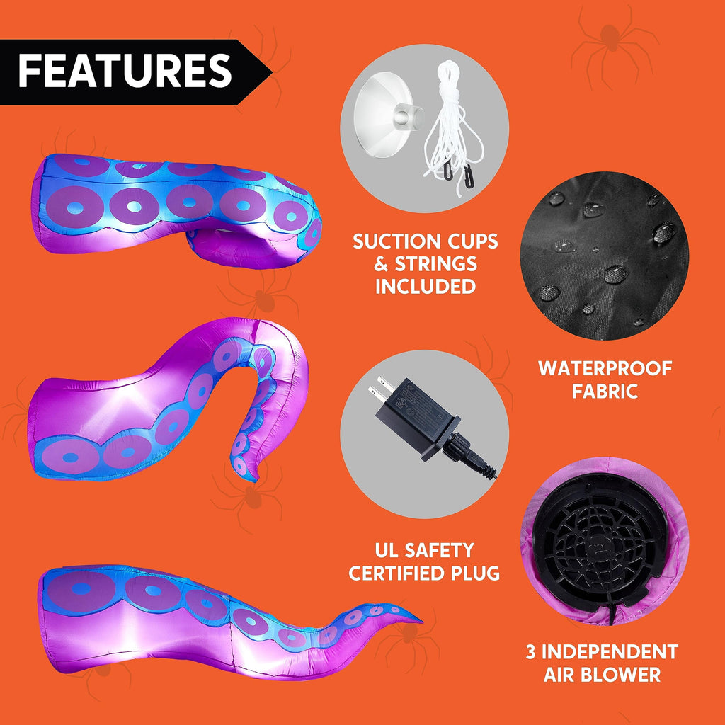 Halloween Inflatable Octopus Tentacle Outdoor with Built-In Leds,4.5,5,6 Ft Window Inflatables Halloween Decorations Outdoor Blow up Yard Lawn Decoration