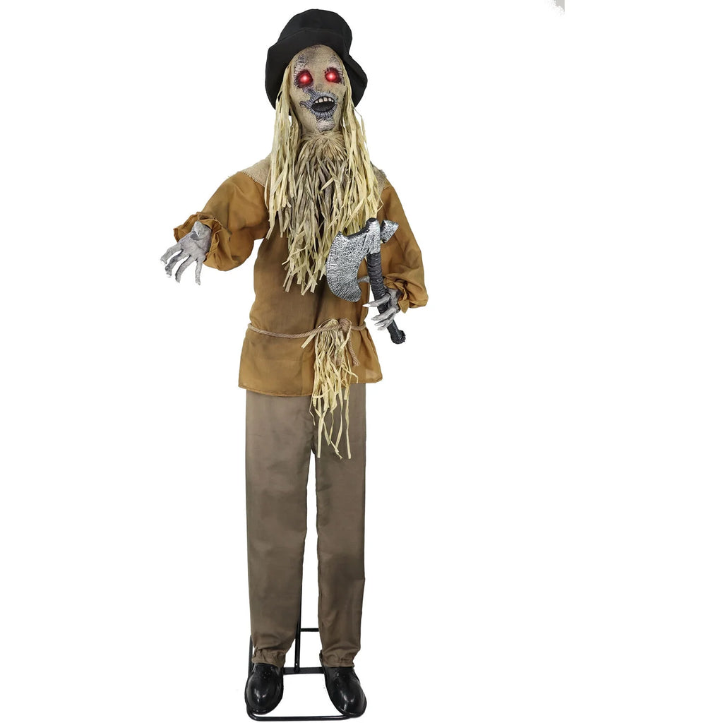 Lifesize Animatronic Haunted Scarecrow with Lights and Sound, Halloween Decoration, HHSCR-7FLSA