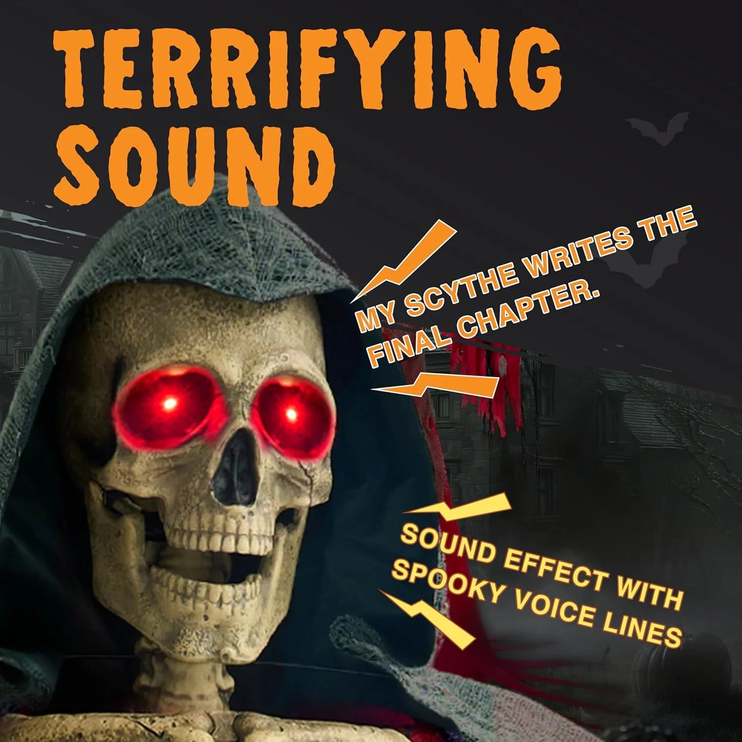 8.3Ft Halloween Decorations Grim Reaper Animatronics, Grim Reaper Halloween Decoration Skeleton Holding Giant Scythe with Light and Infrared Sensor Scary Haunted House Indoor Decor