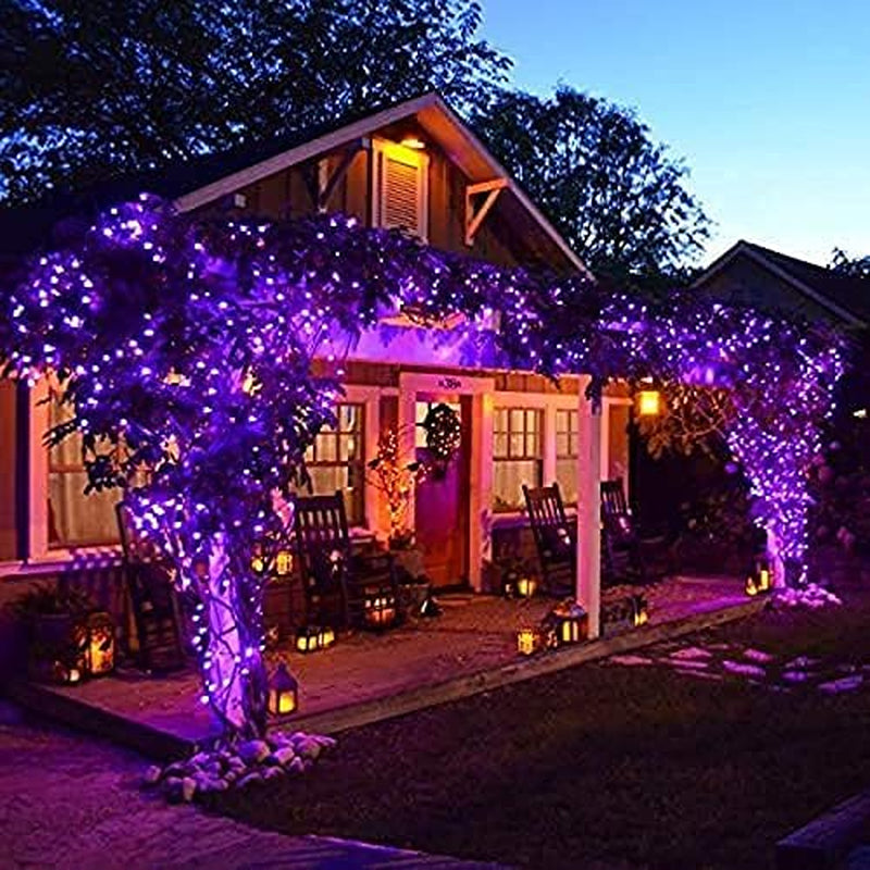 300 LED Purple Halloween Lights, 99FT Connectable 8 Lighting Modes Plug in Fairy Lights, Waterproof for Outdoor, Halloween Christmas Wedding Party Garden Decorations (Purple