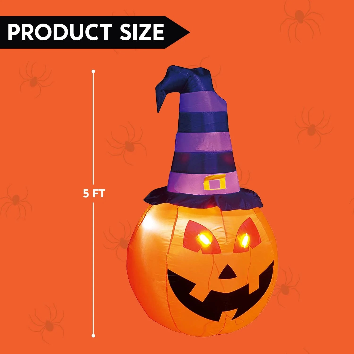 5 FT Halloween Inflatable Pumpkin with Witch Hat and Build-In Leds,Blow up Halloween Decorations,Fall Inflatables Outdoor Decorations