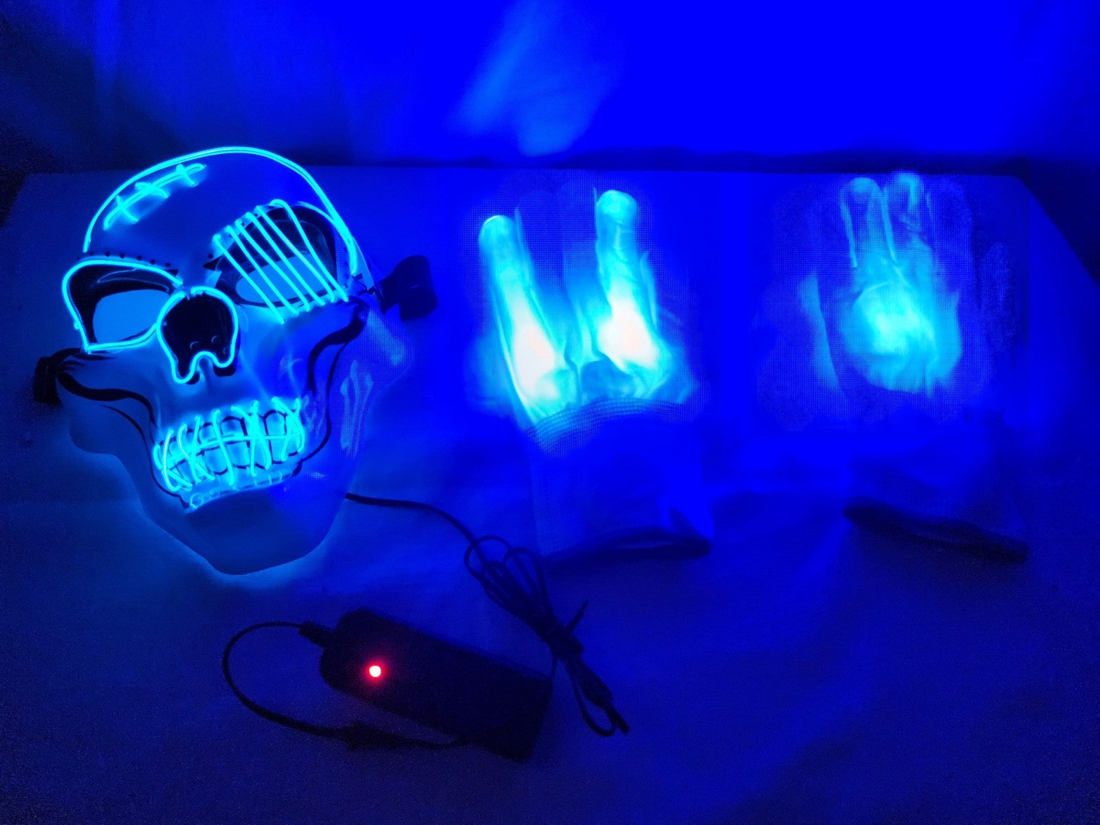 Oceanwings Halloween LED Scary Mask with Gloves Light up Costume, Blue