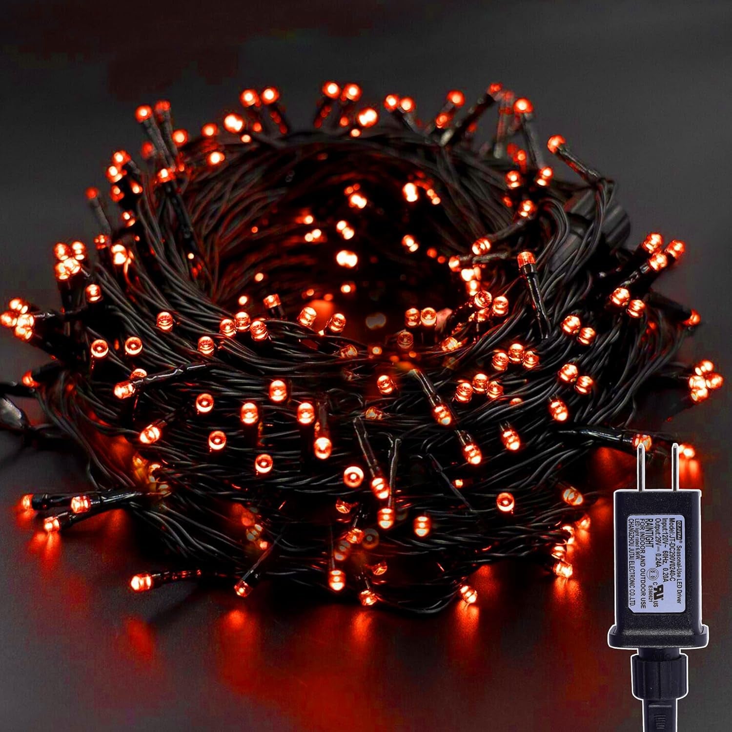 33FT 100 LED Halloween String Lights Orange, Plug in Black Wire Fairy Lights 8 Modes Waterproof Mini Light for Outdoor Indoor Christmas Tree Holiday Wedding Party Bedroom Patio Tree Decor
