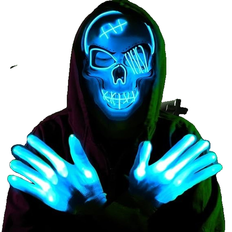 Oceanwings Halloween LED Scary Mask with Gloves Light up Costume, Blue