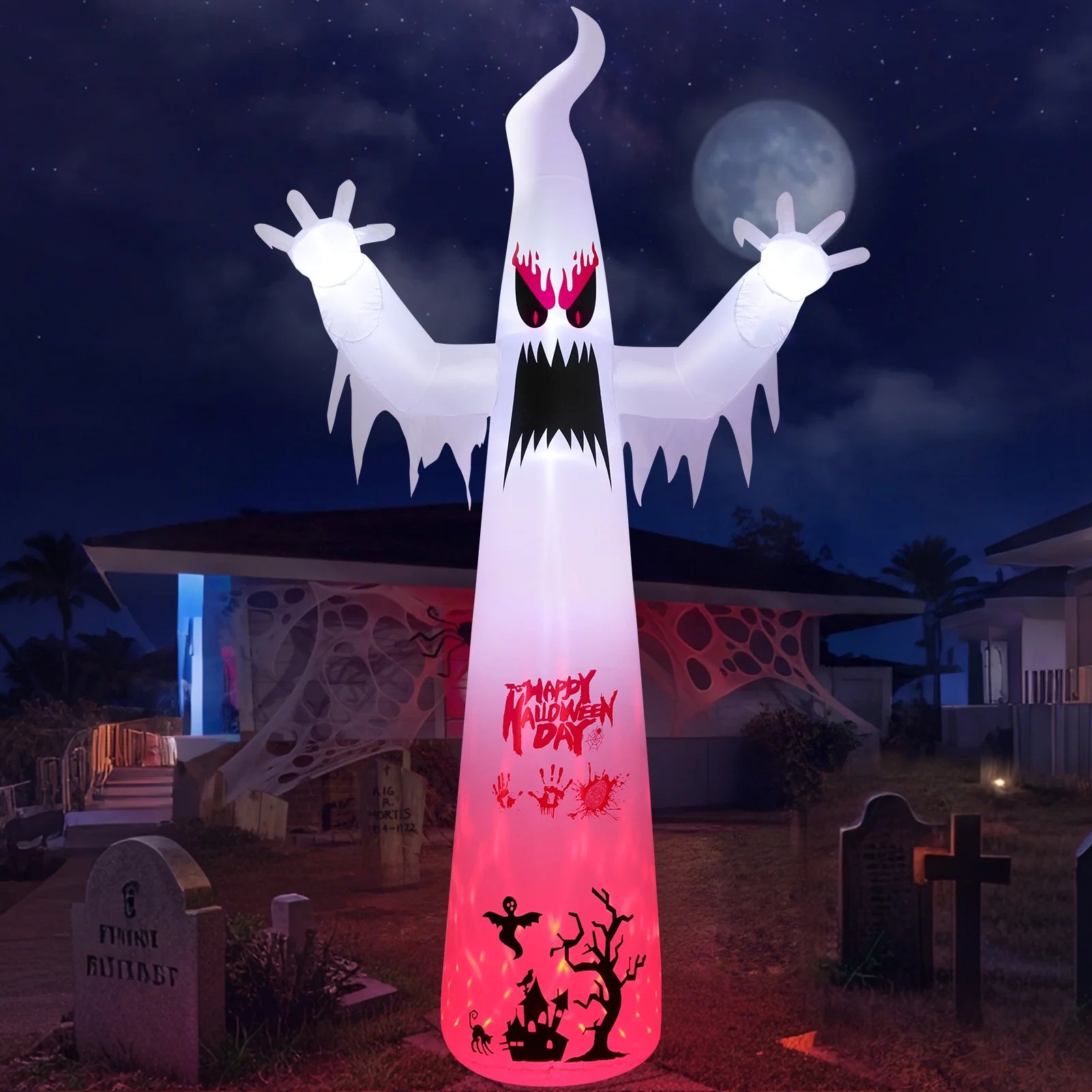 10FT Halloween Inflatables Blow up LED Giant Red Ghost for Outdoor Halloween Yard Inflatables Garden Yard Lawn