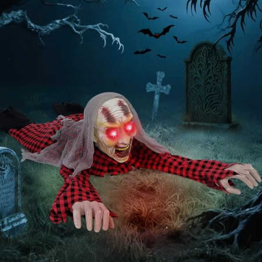 Zombie Halloween Animatronics Decoration with Lightup Eyes Creepy Sound Activated Sensor for Outdoor and Indoor Use Scary Anima