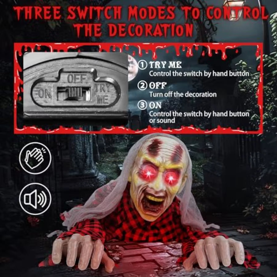 Zombie Halloween Animatronics Decoration with Lightup Eyes Creepy Sound Activated Sensor for Outdoor and Indoor Use Scary Anima