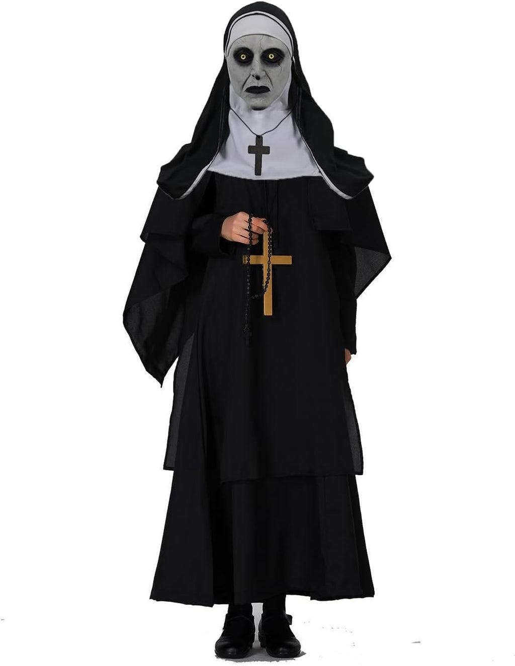 The Nun Scary Halloween Mask, Full Head Horror Mask with Cross Necklace, Gothic