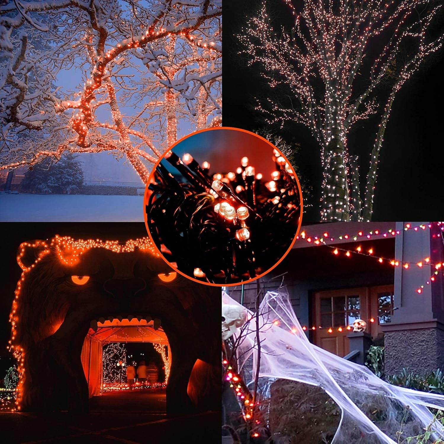 33FT 100 LED Halloween String Lights Orange, Plug in Black Wire Fairy Lights 8 Modes Waterproof Mini Light for Outdoor Indoor Christmas Tree Holiday Wedding Party Bedroom Patio Tree Decor