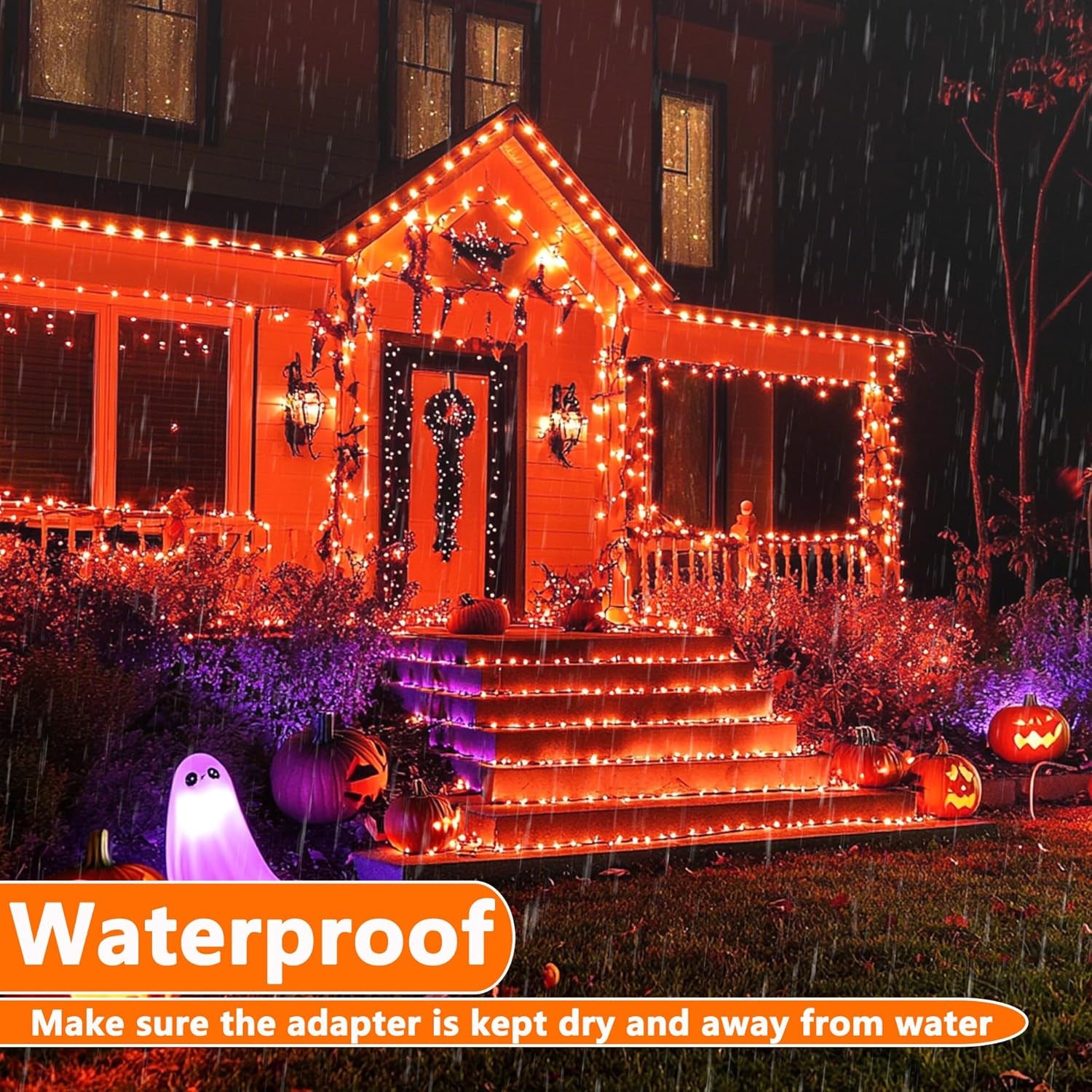 Orange Halloween Lights, 100FT 300 LED String Lights with 8 Modes Timer Waterproof Plug in Indoor Outdoor String Light for Halloween Decorations
