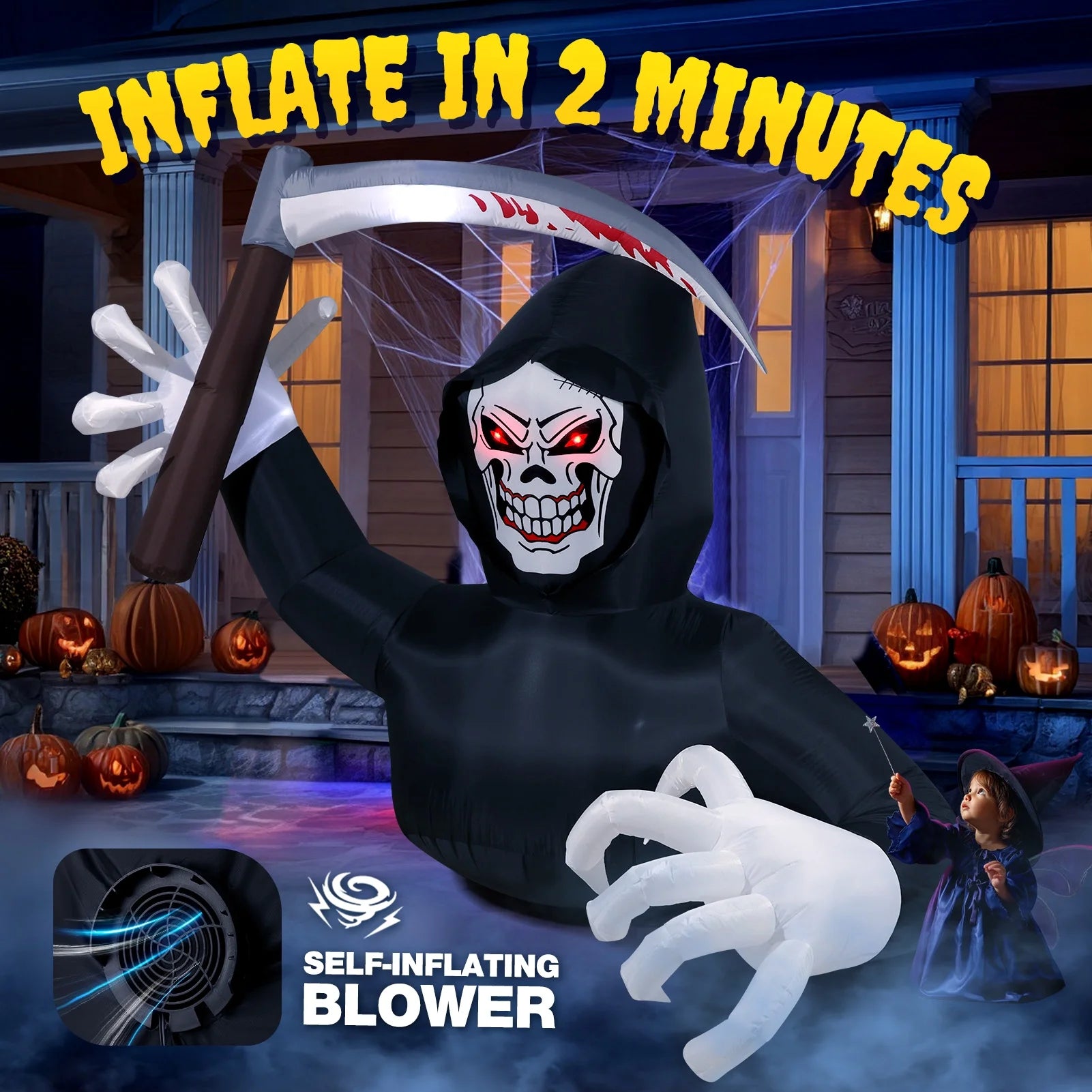 5.9FT Halloween Inflatables Grim Reaper with LED Lights Halloween Blow up Yard Decorations