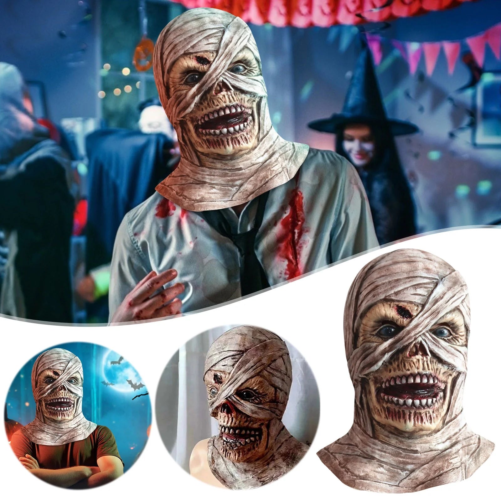 Realistic Mummy Halloween Mask - Terrifying Bandage Face Costume for , Masquerade, Carnival & Steampunk Parties, Breathable & Comfortable Scary Mask for Pranks & Halloween Fun