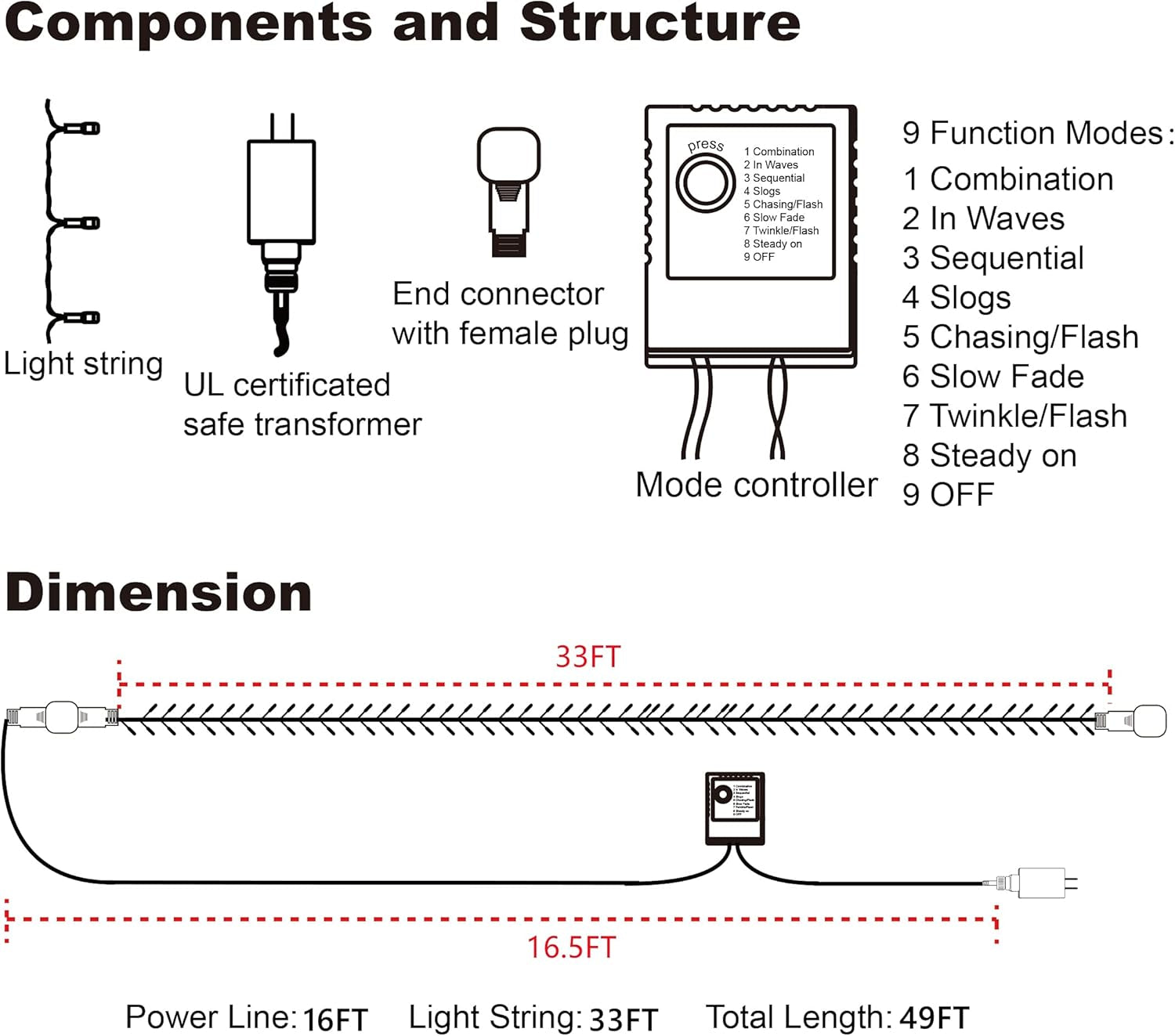 33FT 100 LED Halloween String Lights Orange, Plug in Black Wire Fairy Lights 8 Modes Waterproof Mini Light for Outdoor Indoor Christmas Tree Holiday Wedding Party Bedroom Patio Tree Decor
