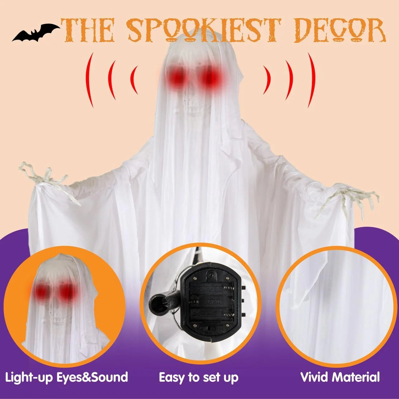 67" Standing Ghost Large Halloween Decorations Outdoor Scary Decorations Halloween Motion Activated Ghost with LED Eyes & Sound,Haunted House Props