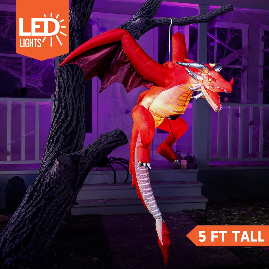 5Ft Halloween Inflatable Flying Dragon,Red Hanging Flying Dragon Inflatable Halloween Blow up Yard Decorations outside Decorations