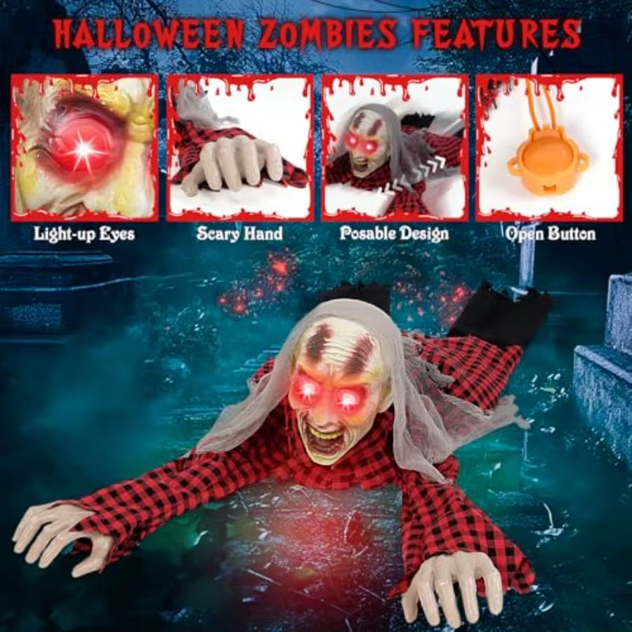 Zombie Halloween Animatronics Decoration with Lightup Eyes Creepy Sound Activated Sensor for Outdoor and Indoor Use Scary Anima