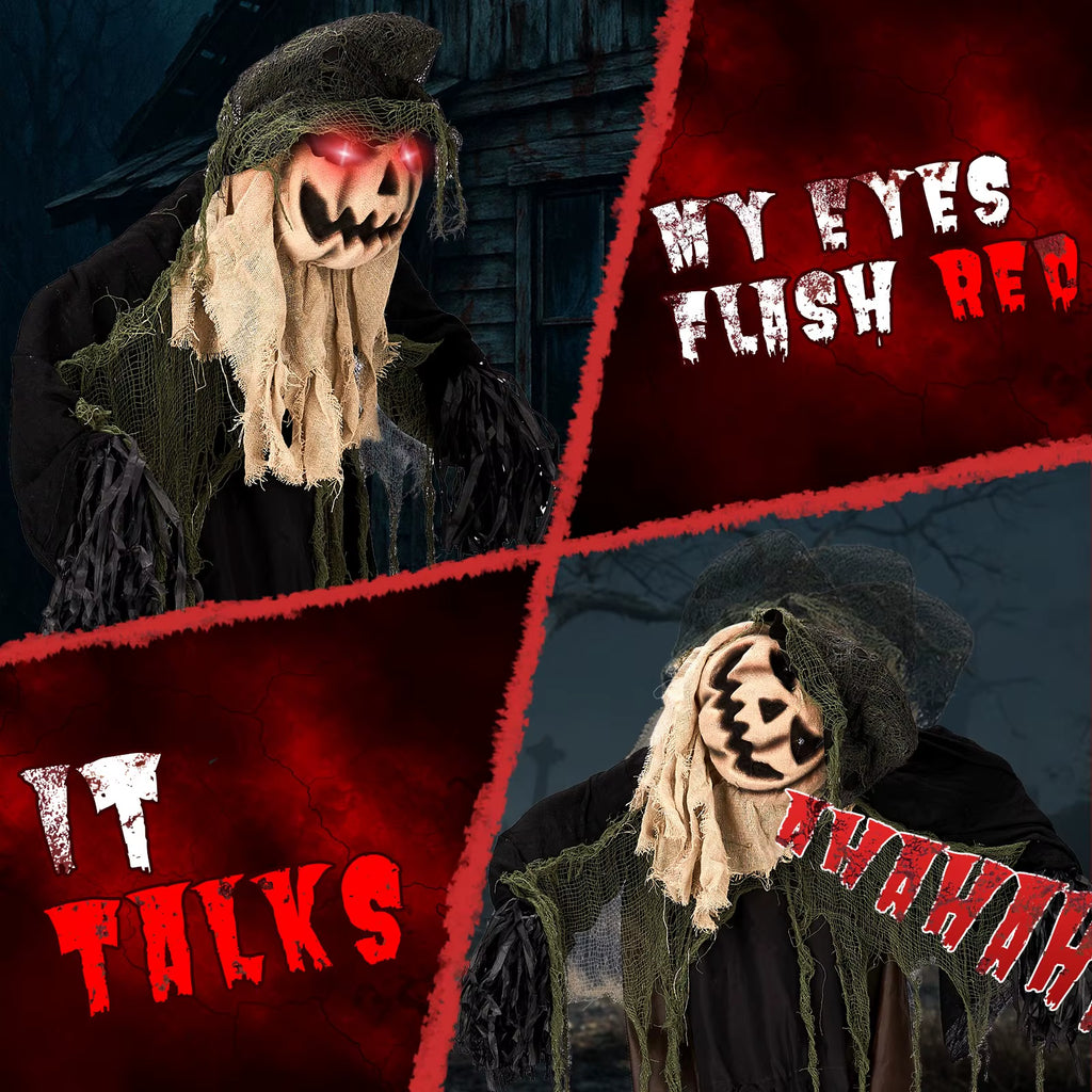 Scary Halloween 5.7FT Sound-Actived Life Size Animatronics Wizard with Pumpkin