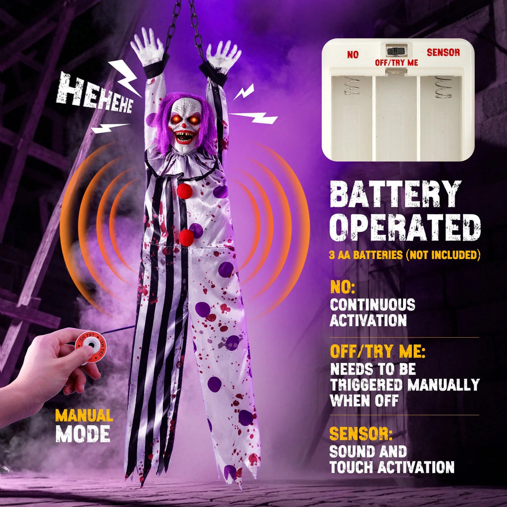 59In Halloween Animatronics, Hanging Halloween Clown Sound Sensor, Scary Halloween Decorations Outdoor, Haunted House Prop
